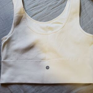 White Seamless Ribbed Sports Bra with Center Logo